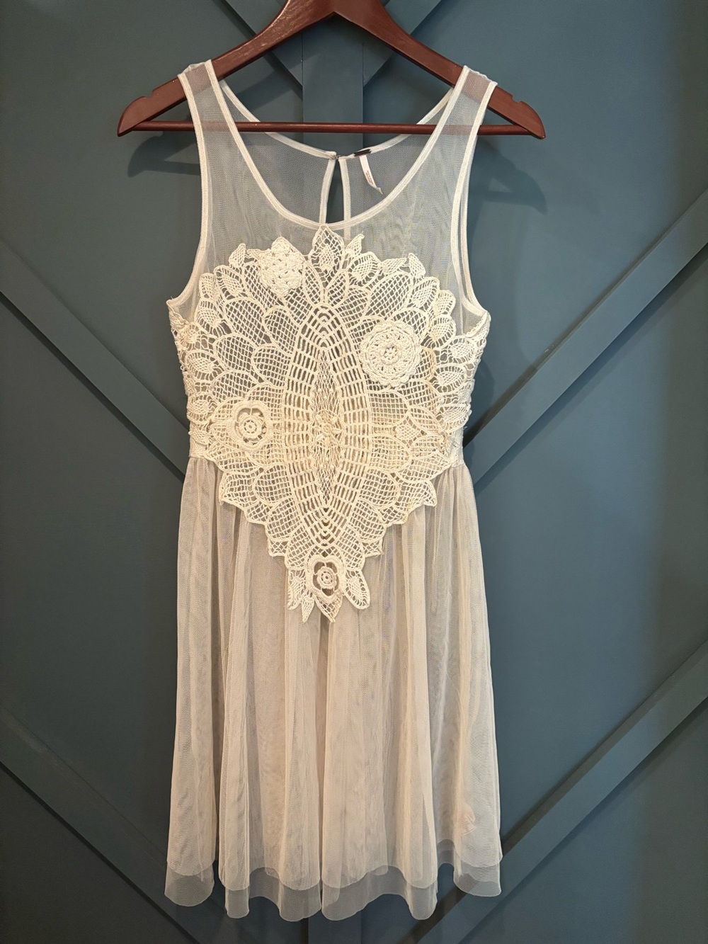 Free People Sheer Lace Crochet Babydoll Dress/Top EUC
